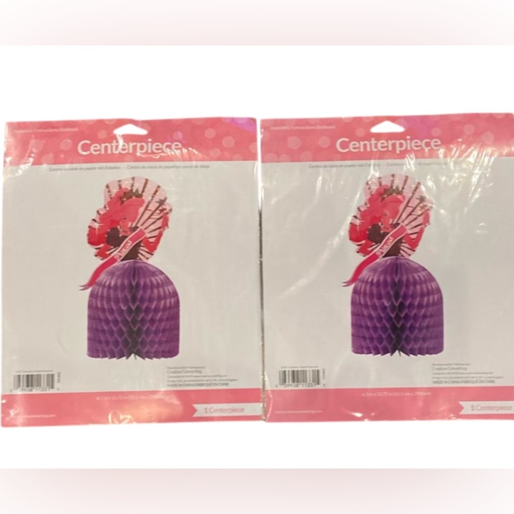 Princess Table Centerpieces 3D 11” Tall Purple Honeycomb Set Of 2